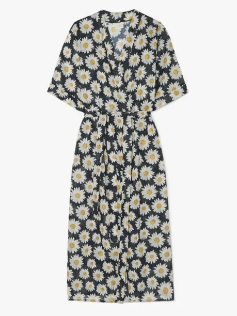 Verde Limón Daisy Print Cotton Voile Kimono Cover Up Robe Featured in Vogue